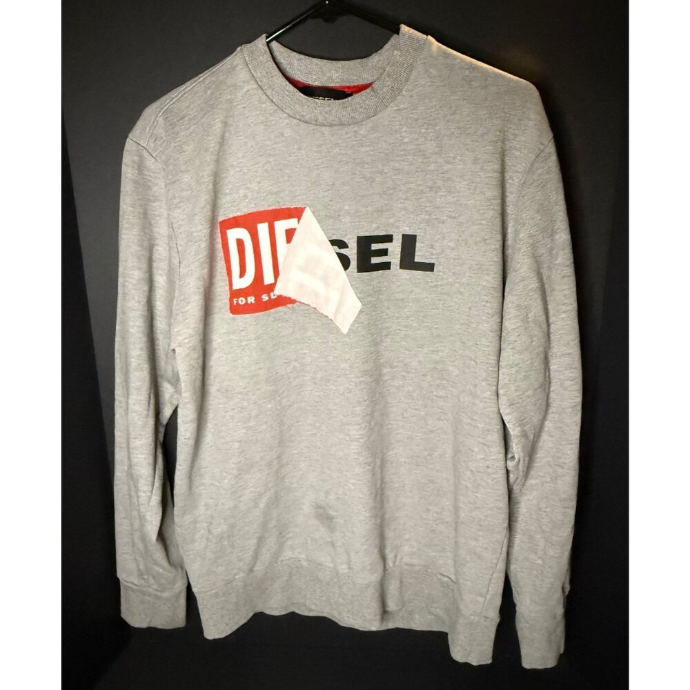 Diesel Big Logo Gray Sweatshirt Mens L Pullover Crewneck